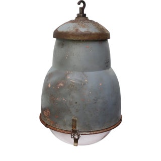 Vintage French Industrial Round Gray Metal Glass Pendant Light from Philips For Sale