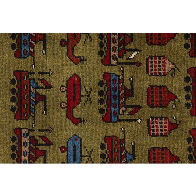 Modern Rug & Kilim’s Modern Tribal Rug in Green With Helicopters and Tank Pictorials For Sale - Image 3 of 7
