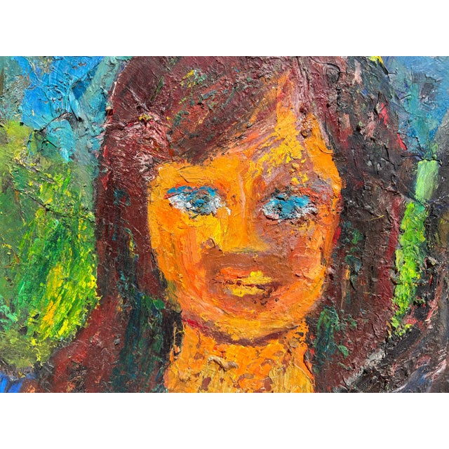 Late 20th Century Vintage Fauvist Figurative Painting of Mother & Daughter For Sale - Image 4 of 13
