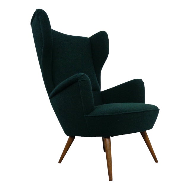 French Wingback Chair with Kvadrat Tonica Upholstery, 1950s For Sale