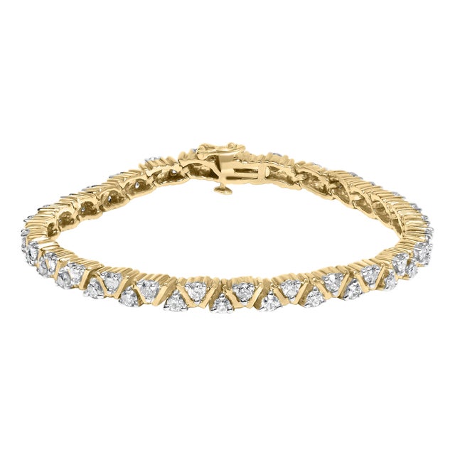 14K Yellow Gold 4.00 Cttw Diamond Triangle Link Tennis Bracelet (H-I Color, I1-I2 Clarity) - 7" Inches For Sale