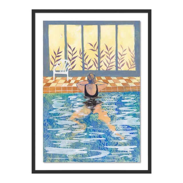 Pool with Yellow Sky by Cecilia Reeve in Black Frame, Small Art Print For Sale