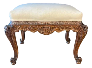 French Louis XV Walnut Bench or Ottoman With Exquisite Carving