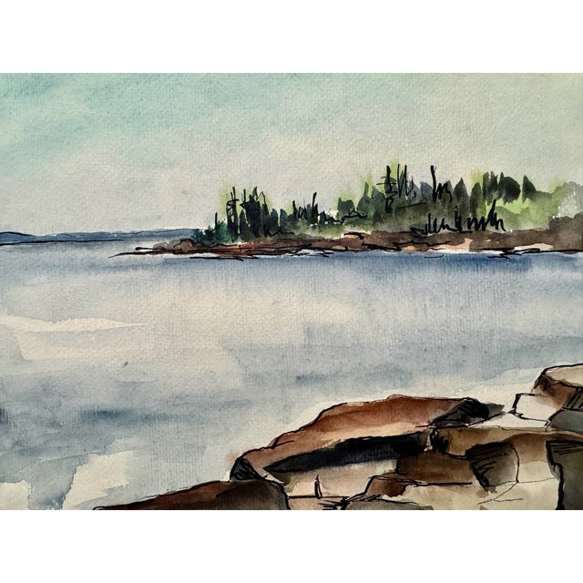 Rustic Henry Emil Salloch Original Watercolor on Paper Otter Point, Mt Desert, Me. 1952. For Sale - Image 3 of 7