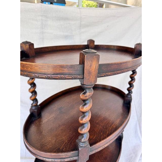 Wood Antique English Barley Twist Tea Cart For Sale - Image 7 of 12