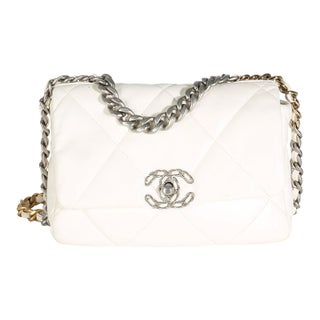 White Quilted Lambskin Small Chanel 19 Flap Bag For Sale