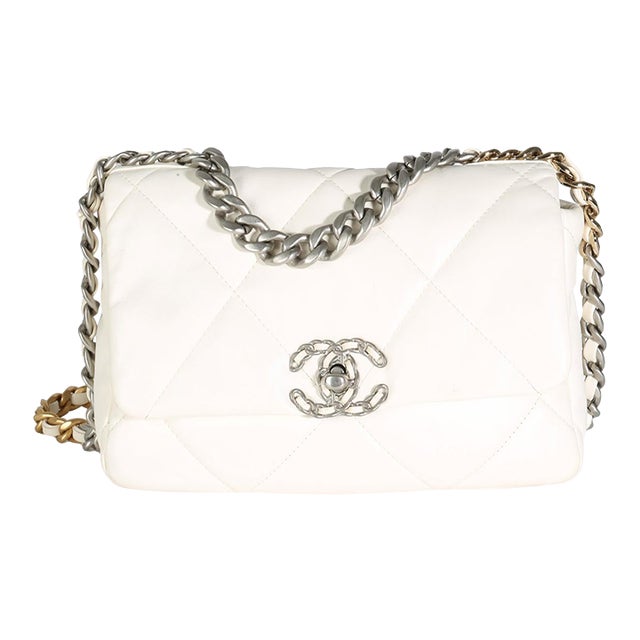 White Quilted Lambskin Small Chanel 19 Flap Bag For Sale