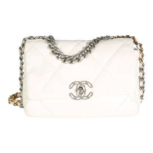 White Quilted Lambskin Small Chanel 19 Flap Bag