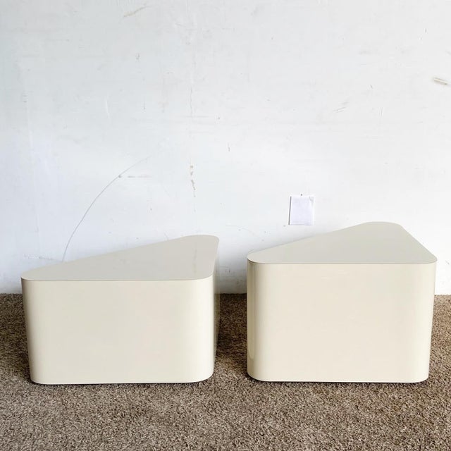 Postmodern Cream Lacquer Laminate Triangular Nesting Side Tables Chairish