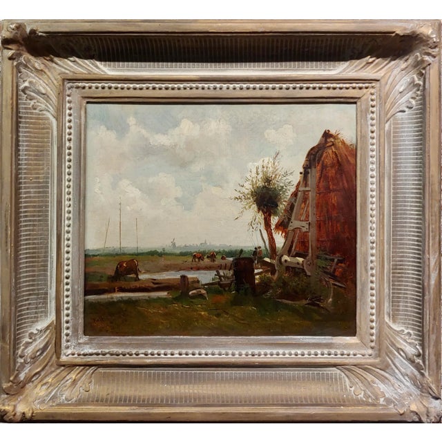 19th Century Dutch Farm Landscape - Oil Painting For Sale - Image 9 of 9