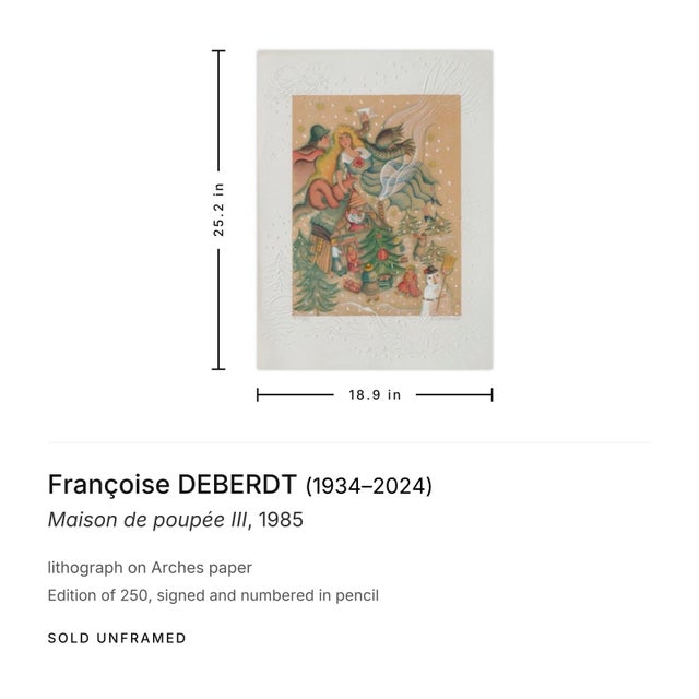 Tribal 1985 Françoise Deberdt Maison De Poupée III Signed Lithograph For Sale - Image 3 of 3