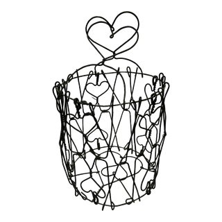 Antique Collapsible French Wire Basket With Hearts For Sale