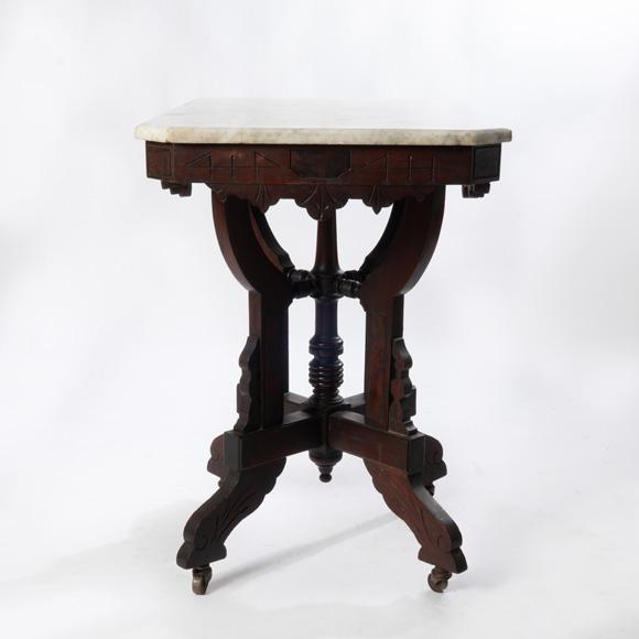 Wood 19th Century Victorian Walnut Marble Top Table For Sale - Image 7 of 9