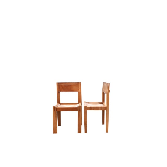 Set of Model S11 Saddle Dining Chairs in Cognac Leather by Pierre Chapo, 1960s For Sale
