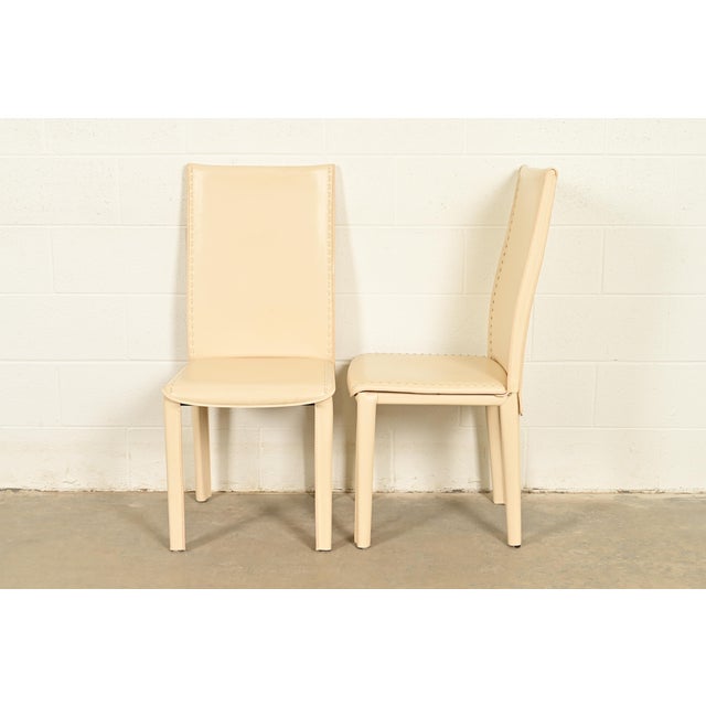 Mario Bellini Style Italian Modern Cream Leather Wrapped High Back Dining Chairs, Set of Six For Sale In South Bend - Image 6 of 14