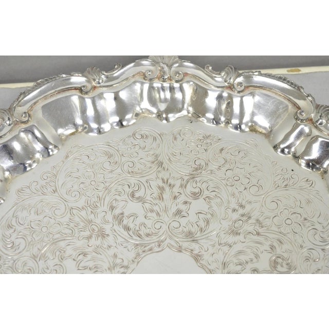Vintage Sbep Victorian Silver Plated Round Scalloped Salver Bar Tray Platter For Sale In Philadelphia - Image 6 of 14