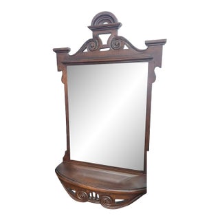 Early 20th Century Colonial Revival Beveled Wood Mirror With Shelf - 35′′ Tall For Sale