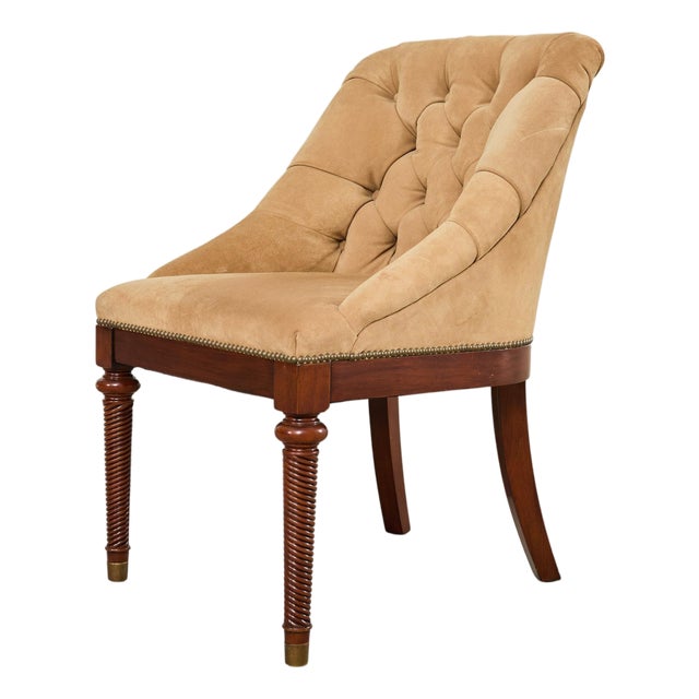 Ralph Lauren Regency Style Tufted Suede Mayfair Chair For Sale