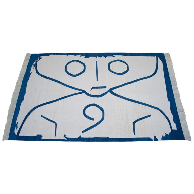 Textile Paul Klee -Letter Ghost Inspired Silk Hand Woven Area Kilim Wall Rug 4′2″ × 6′6″ For Sale - Image 7 of 16