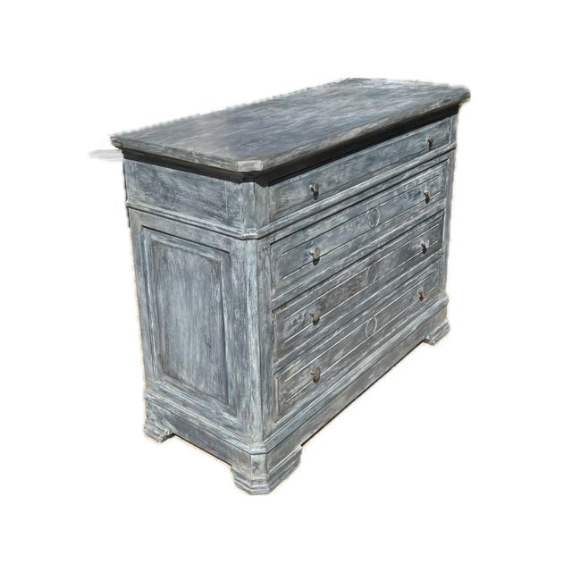 1990s Antique French Louis Philippe Walnut Dresser | Blue-Black Painted Commode | Circa 1920 For Sale - Image 5 of 12
