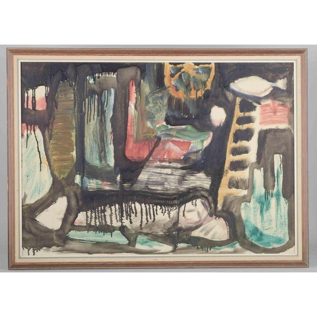 Scandinavian artist. Oil on board. Abstract composition. Mid-20th C. Image size: 69 × 48.5 cm Frame: 56 × 76 cm Period:...