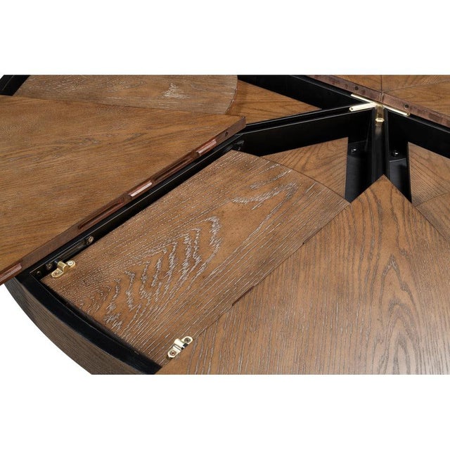 Large Round Dining Table in Light Brown Oak With Iron Base For Sale - Image 10 of 11
