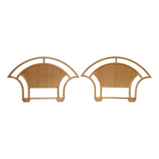 Set of Vintage Bamboo and Wicker Bed Headboards, 1970s For Sale