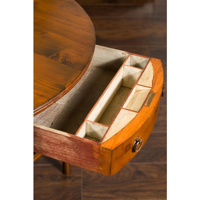 English 1860s Pine Center Table with Partitioned Drawer and Faux Bamboo Legs For Sale - Image 4 of 11