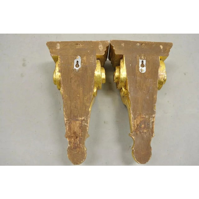 Mid 20th Century Gold Giltwood French Louis XV Style Wood Acanthus Corbel Small Wall Shelf - Pair For Sale - Image 9 of 11