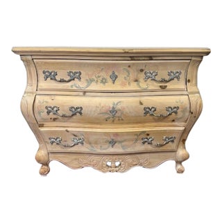 1950s Vintage Hand Painted Bow Front Three Drawer Dresser For Sale