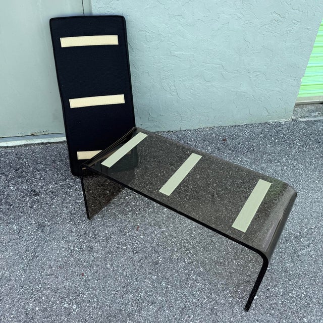Textile Mid Century Modern Smoked Lucite Waterfall Bench With Black Cushion For Sale - Image 7 of 10