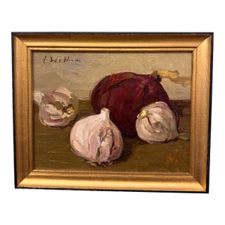 20th Century Oil on Canvas Garlic and Beets For Sale