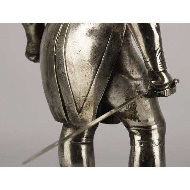 Silver Early 20th Century Spelter Sculpture of Sarah Bernhardt as Napoleon II in L' Aiglon With Marble Base For Sale - Image 8 of 9