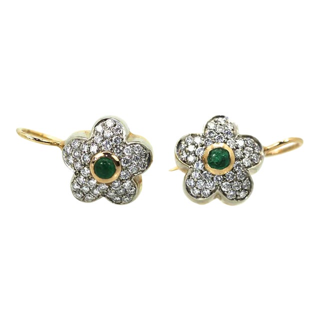 1980s Diamond Emerald Gold Earrings - 2 Pieces For Sale