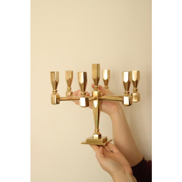 Vintage Swedish Brass 7-Arm Candelabra from Gusum For Sale - Image 9 of 18