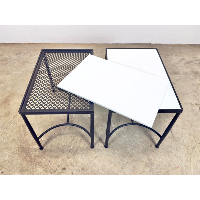 Mid Century Modern Wrought Iron & Milk Glass Small Side Tables—a Pair For Sale - Image 9 of 12