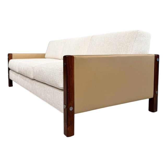 Sofa "Millor" in Rosewood, Fabric & Leather, Sergio Rodrigues, 1960s For Sale