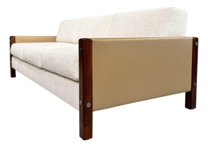 Sofa "Millor" in Rosewood, Fabric & Leather, Sergio Rodrigues, 1960s