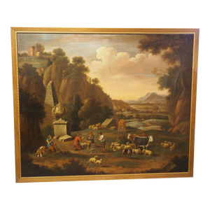 Large 18th Century Dutch Oil on Canvas Painting of a Southern Landscape, Ex Portland Art Museum