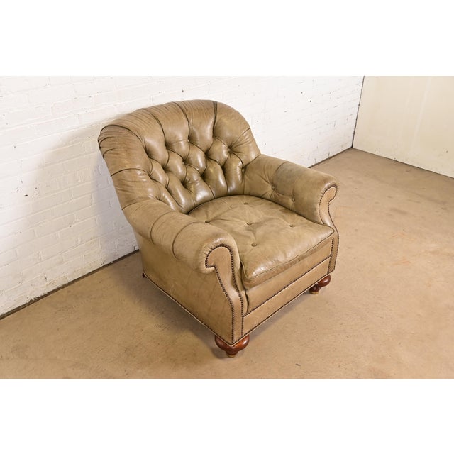 Baker Furniture Company Baker Furniture Stately Homes Collection Late Victorian Tufted Leather Club Chair For Sale - Image 4 of 13