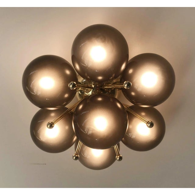 Fabio Ltd Sakura Polished Brass Frosted Smoky Murano Globe Flush Mount by Fabio LTD For Sale - Image 4 of 7