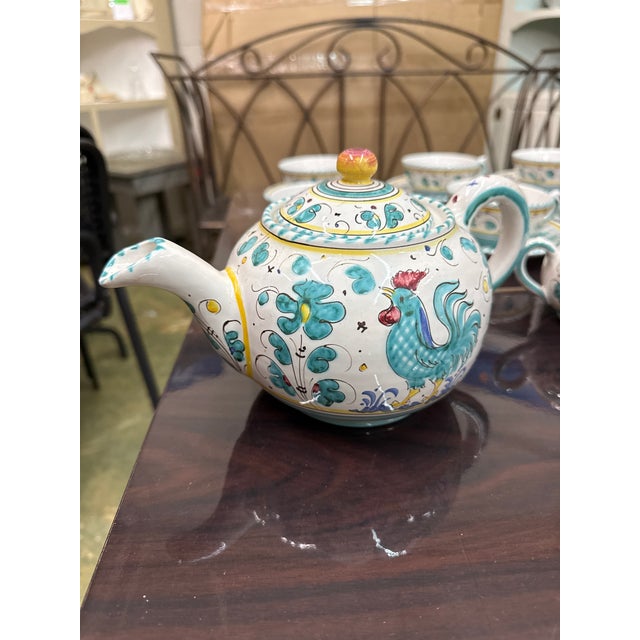 Boho Chic 1960s Deruta Italy Rooster Tea Set Majolica Boho Pottery - 27 Pieces For Sale - Image 3 of 8