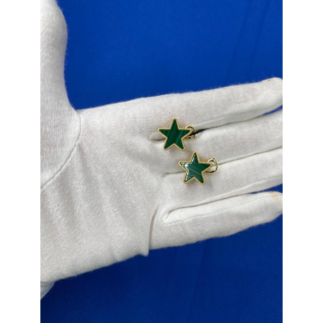 Green Malachite Star Galaxy Celestial Constellation Zodiac Yellow Gold Earrings, A Pair For Sale In Washington DC - Image 6 of 11