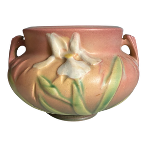 Vintage Ceramic Vase by Roseville Pottery, 1939, Iris Pattern, Pink, 647-3