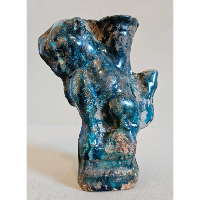 A rare and remarkable original Song (Sung) Dynasty (960-1279) dark turquoise blue glazed earthenware pottery joss stick...