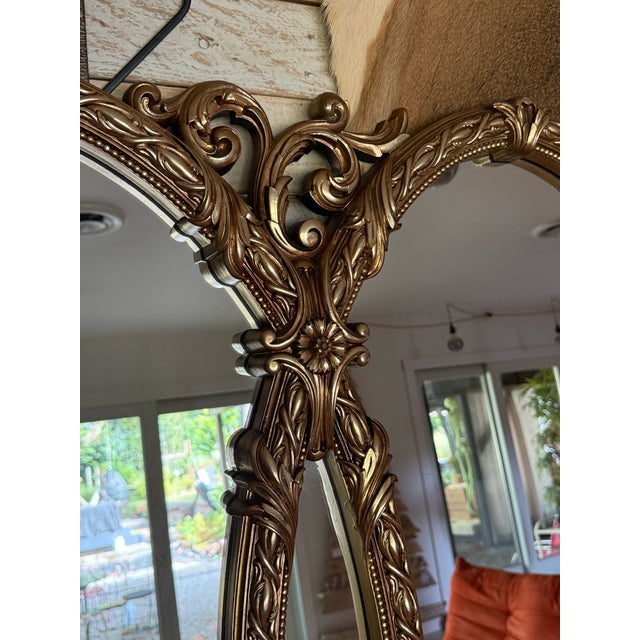 Large Vintage Bassett Hollywood Regency Triple Oval Gilt Triptych Mirror For Sale In New York - Image 6 of 12