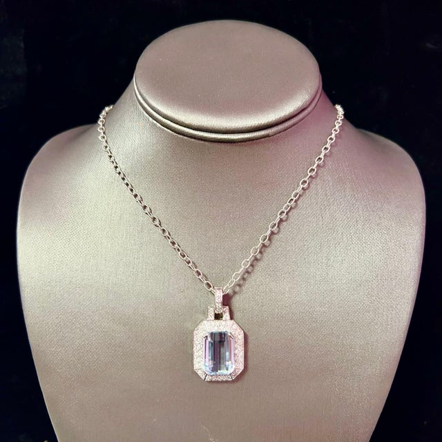 Natural Aquamarine Diamond Necklace 14k Gold 10.45 TCW Certified For Sale - Image 13 of 18