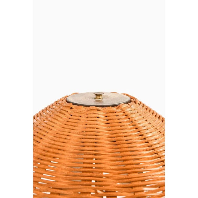 Height Adjustable Floor Lamp in Brass, Woven Cane and Rattan Shade, 1940s For Sale - Image 3 of 12