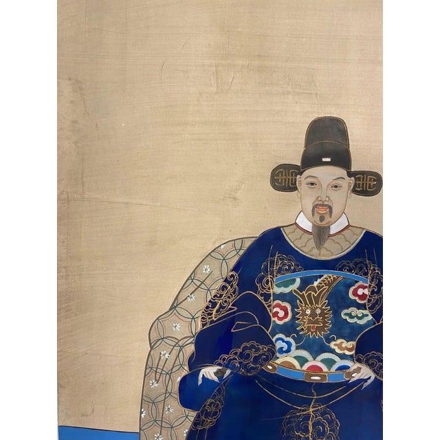 Antique Chinese Imperial Emperor Ancestral Painting on Silk For Sale In Miami - Image 6 of 8