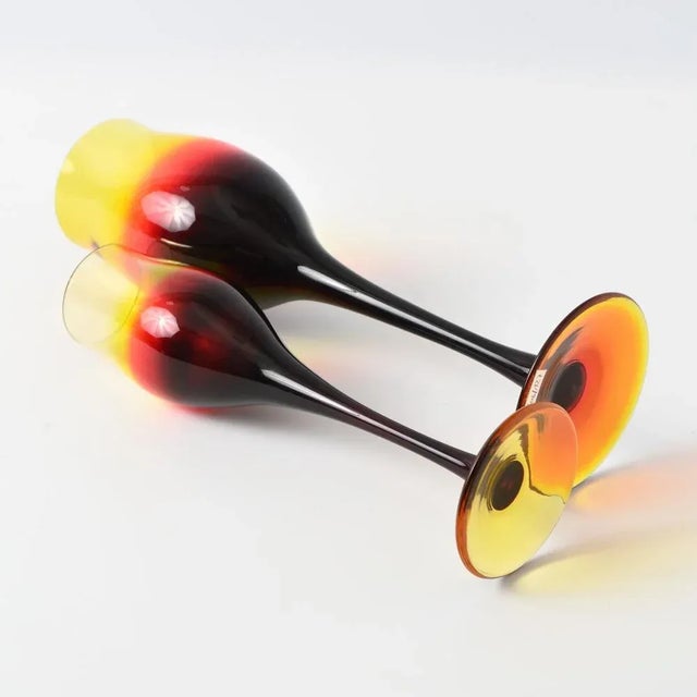 Yellow and Ruby Wine Glasses by Zbignew Horbowy, 1970s, Set of 2 For Sale - Image 7 of 10